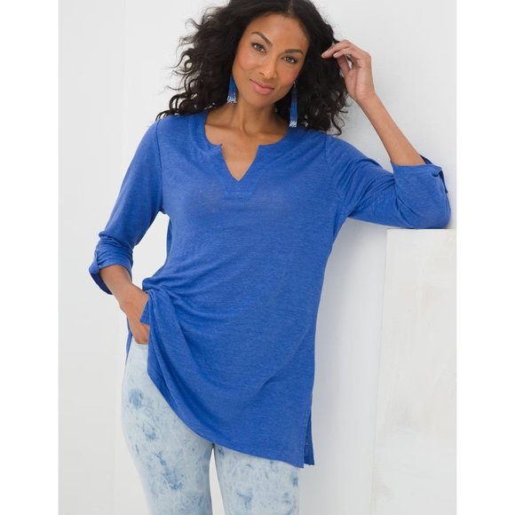 Chico's Blue Notch Neck Linen Tunic Women's Size Medium - Picture 6 of 9
